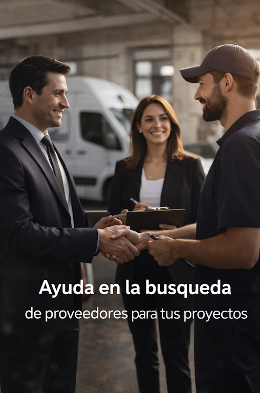 Ayuda en la búsqueda de proveedores para tus proyectos. Hombres y mujeres interactuando, con enfoque en el servicio de proveedores para proyectos.